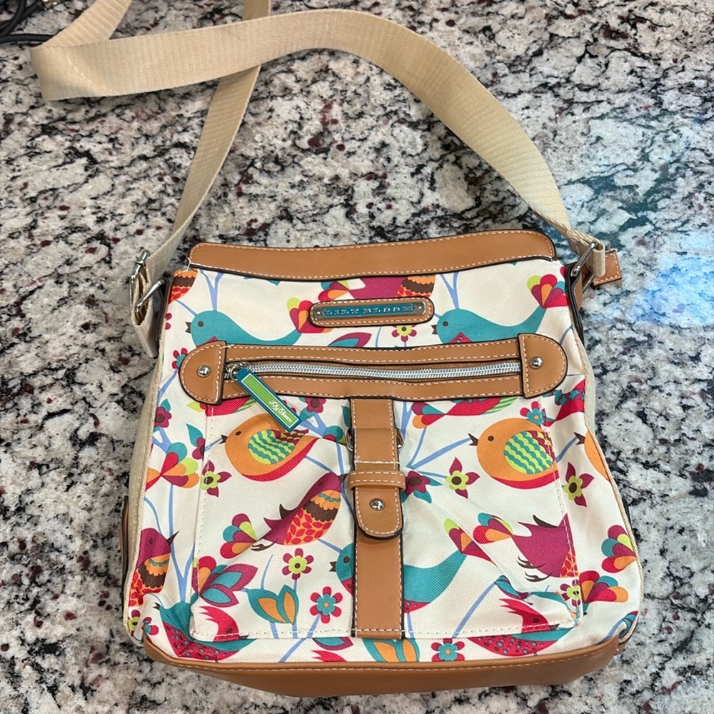 Lily Bloom Birds Blooms and Flowers Adjustable Shoulder Bag 11x10 x3 inches. EUC
